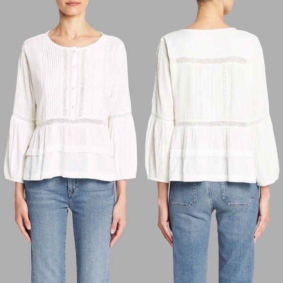 JOIE CARLEEN BOHO LACE CROCHET BLOUSE TOP WHITE S Romantic Cottagecore Victorian - Picture 3 of 12